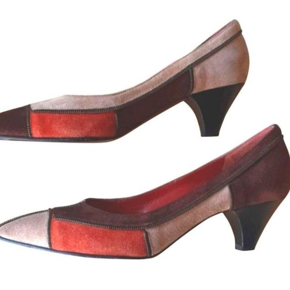Marc by Marc Jacobs Patchwork Leather Suede Pumps 37 Heels Office Art Deco Chic